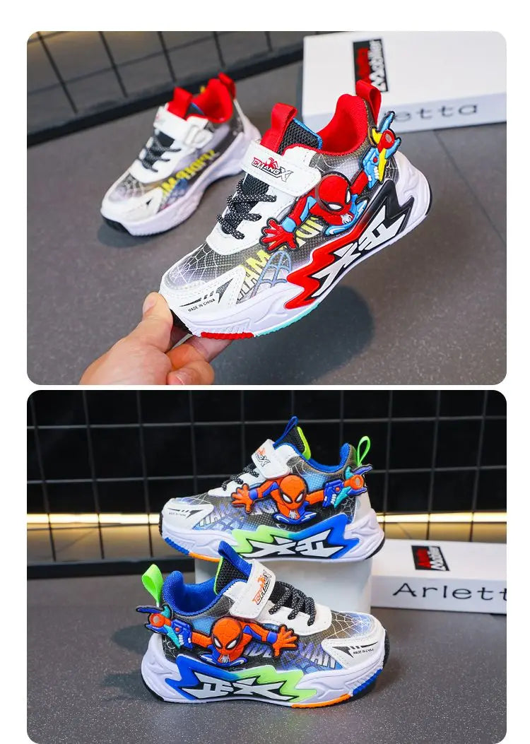 Kids'Casual Shoes Mesh Spider-Man Spring Shoes For Boys Flat Outdoor Basketball Anti-slip Breathable Blue Red Shoes Size 27-38