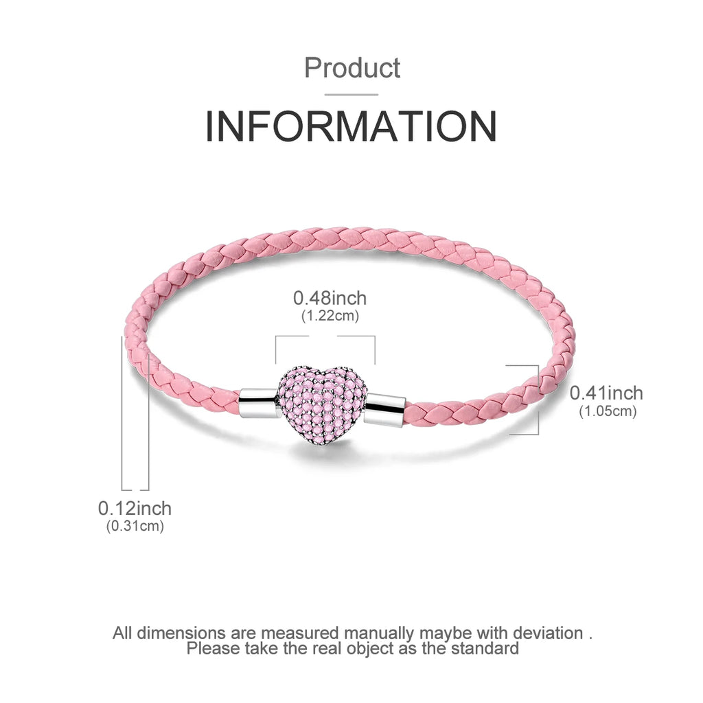925 Sterling Silver Charm Bracelets For Woman Heart Shell Leather Rope Plait Bracelet Fit Beads Making  Fshion Jewelry Gift