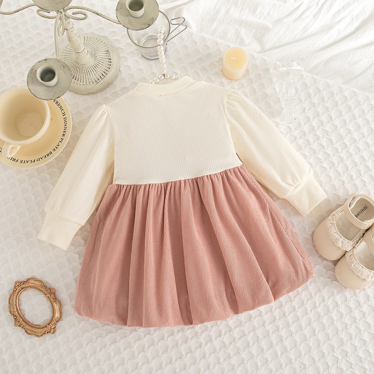 Spring And Autumn New Korean Style Baby Girl Dress, Sweet Bow Children'S Long Sleeved Clothes For Babies Aged 9 Months - 3 Years