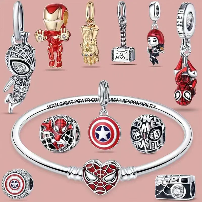100% 925 sterling silver Marvel series Disney Charm Beads suitable for original DlY bracelets, women's jewelry gifts