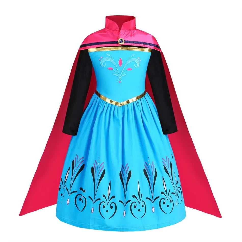 Girls Dresses Kids Princess Costume Halloween Birthday Party Long Cloak Cosplay Elsa Dress Long Sleeve 4 5 6 7 8 9 10 Years