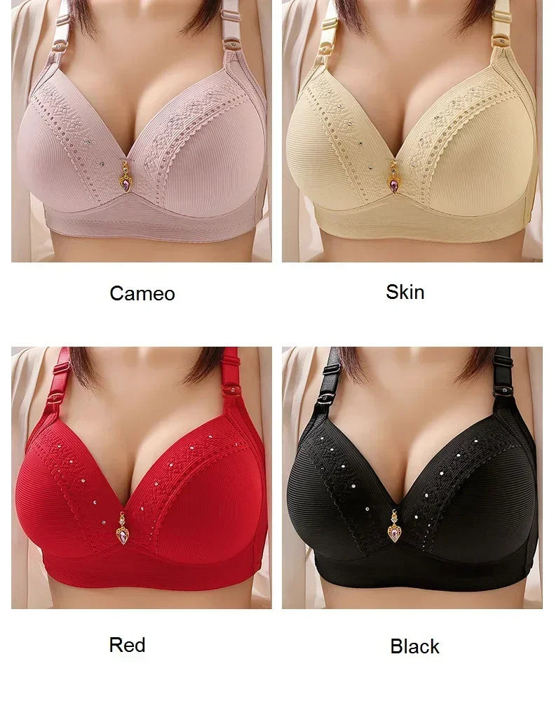 Gathered Side Collection Lifting Underwear Breasts Brassiere Large Size Bra Full Cup Underwear Brassiere No Steel Ring  Bra