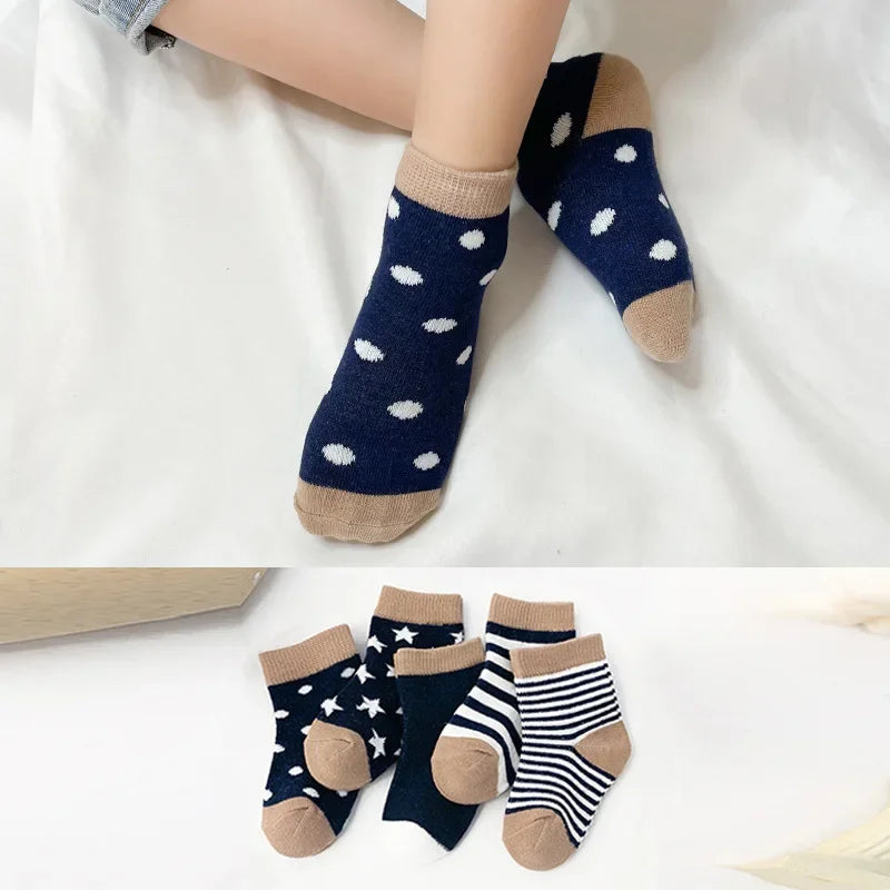 5Pairs/lot 2024 Baby Socks for Kids Girls Boy Cotton Stripe Cartoon Animals Summer Toddler Knitted socks Newborn BeBe Clothes