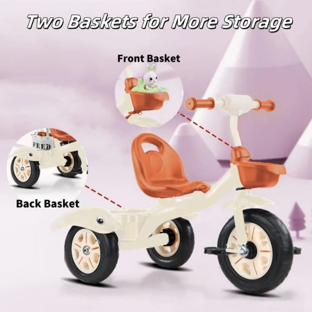 2 in 1 Toddler Tricycle for Kids Trike with Push Handle Adjustable Seat Storage Baskets Balance Bike Birthday Gift for Boy Girl