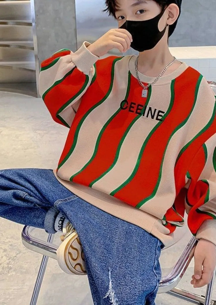 Boys' Medium-Large 2025 New Arrival No Hood Fleece-Lined Spring/Autumn Trendy Cool Kids Sweatshirt