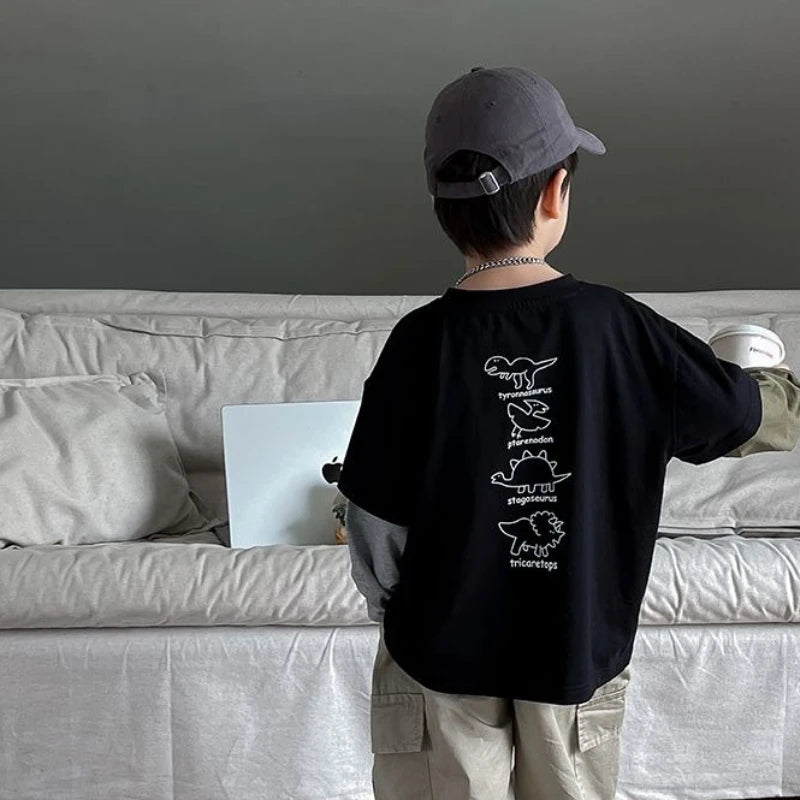 False Two-piece Casual Round Neck Boys' Top 3 Year Old Boy Clothes Children's T-shirt Kids Long Sleeve Tee Clothing 7 14 Years 8