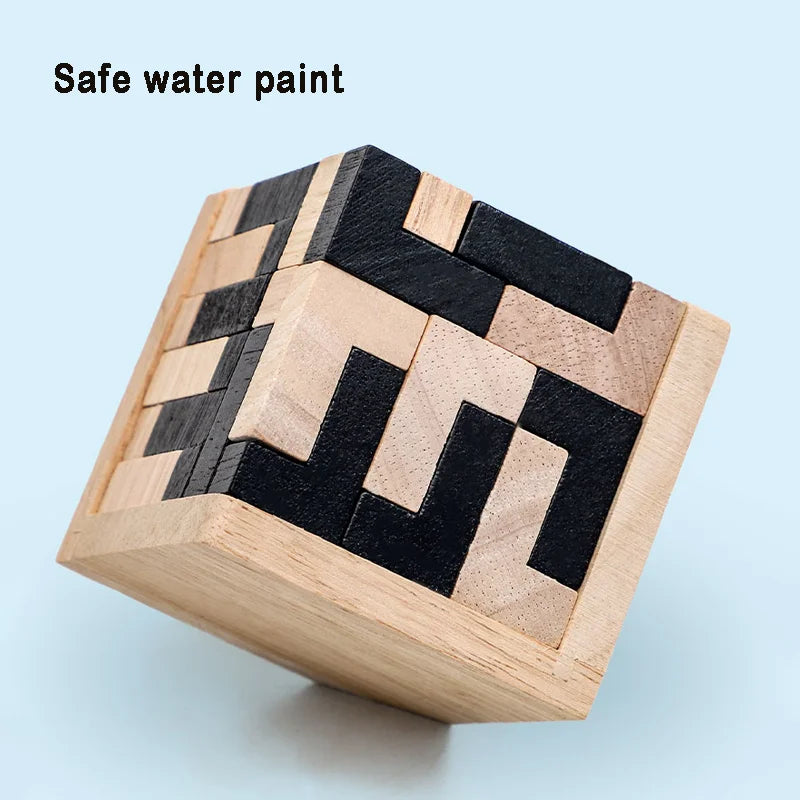 3D Cube Puzzle Luban Interlocking Creative Educational Wooden Toy Brain Mind Early Learning Game Gift For Children Letter