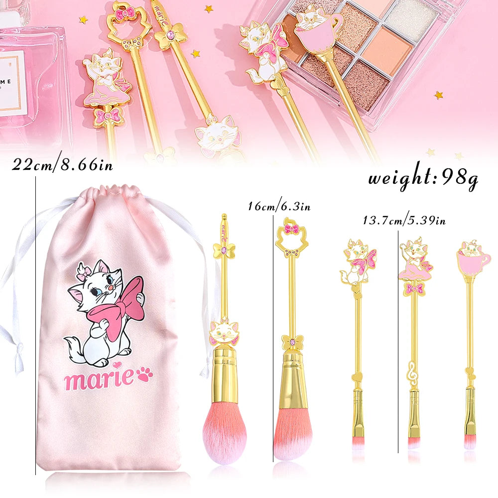 5pcs Mary Cat Makeup Brush Unique Cartoon Shape Makeup Tool Metallic Texture Cute Mary Cat Eyeshadow Brush Set Suitable for Girl