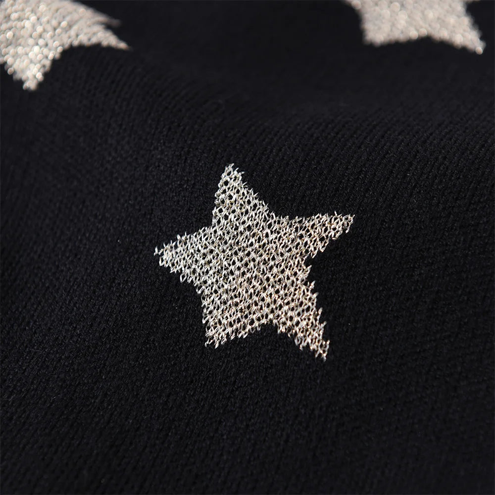 VIKITA Toddlers Silver Star Cardigans Kids Round Neck Button Sparkly Casual Daily School Street Cool Black Sweaters Outfits