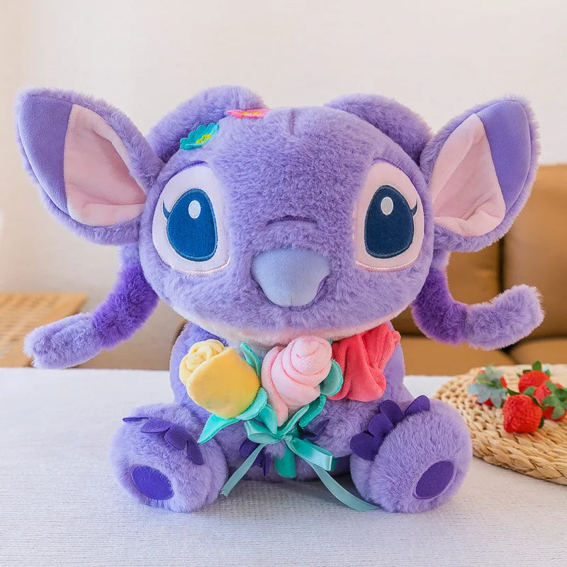 Disney Purple Embracing Flower Stitch Doll Cartoon Cute Stitch Plush Toy Room Decoration Kawaii Cartoon Pillow Kid Birthday Gift
