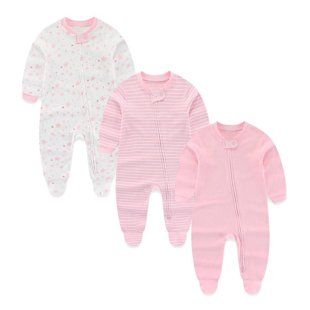 3 Pcs/lot Autumn Winter Solid Zipper Baby Boy Girl Rompers 100%Cotton Soft Newborn Clothes Baby Shower Gifts
