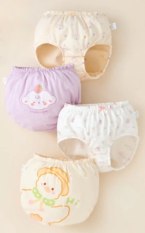 4PCS Cotton Soft Antibacterial Briefs for Girls Breathable Comfort Panties 3+y Young Children Clothing Kids Cute Print Underwear
