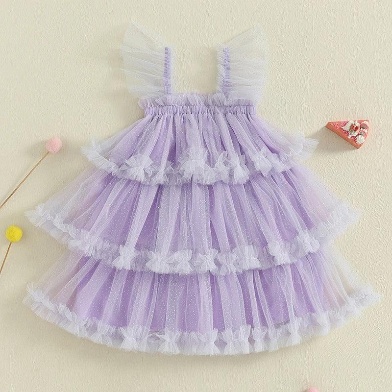 Girls Floral Print Ruffle Sleeve Dress Toddler Kids Summer Princess Dress Casual Fashion Party Dress for Girls