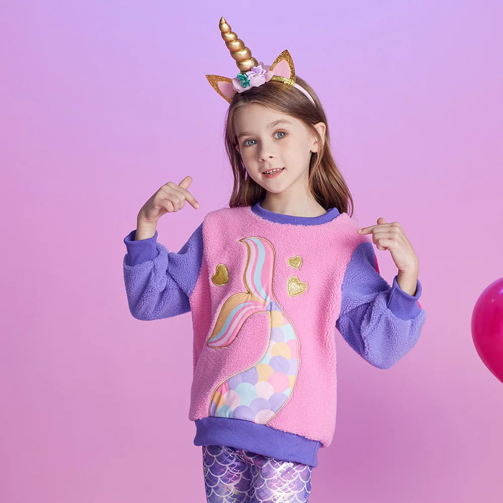 VIKITA Kids Fleece Sweatshirts Girls Hoodies Pullovers Winter Autumn Thick Warm Pullovers Outwear Children's Clothing 3-12 Yrs