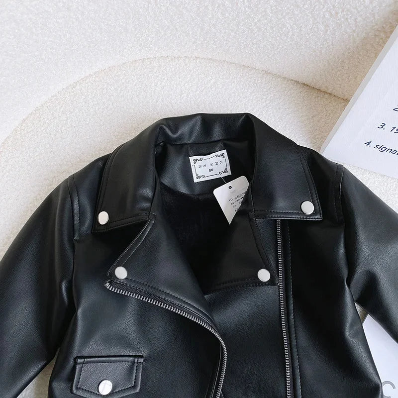 Boys Pu Leather Jackets Spring Autumn Children Handsome Outerwear Kids Zipper Trends Coats Baby Classics Clothes 2-8 Years