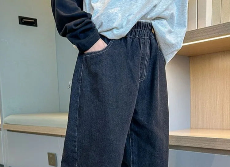 2025 New Boys' Denim Jeans Spring Autumn Kids Casual Sport Pants Long Korean Style Trendy Streetwear