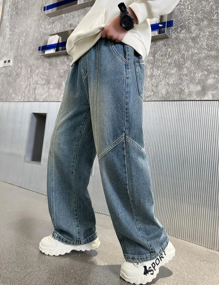 Boys' Jeans Spring Autumn Loose Straight Leg Stylish Versatile Long Pants Hot Sale Ages 7-14
