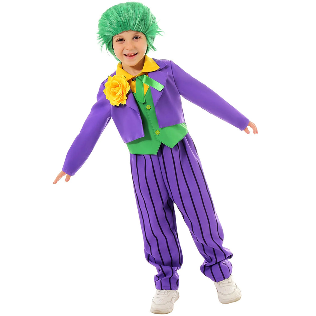 Halloween Joker Costume Green Wig Coat Bow Tie Pants Corsage For Child Toddler Boys Joker Comic Cosplay Party Outfits