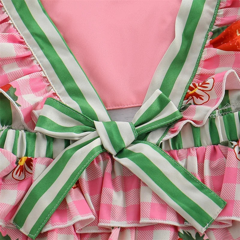 Toddler Girls Floral Print Sleeveless Rompers with Bow Headband Set Summer Jumpsuits Outfits Clothes for Baby Girls