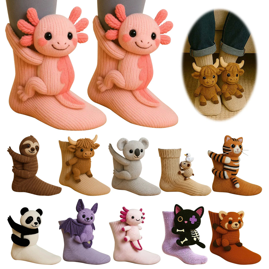 1-3 Pair 3D Knitted Animal Socks Warm Thick  Breathable Middle Tube Socks Cute Floor Socks Christmas Gift For Kids Adults ﻿