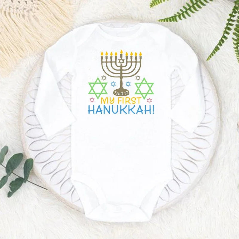 My 1st Hanukkah Chanukah Newborn Bodysuits Happy Hanukkah Baby Rompers Infant Body Long Sleeve Jumpsuit Clothes