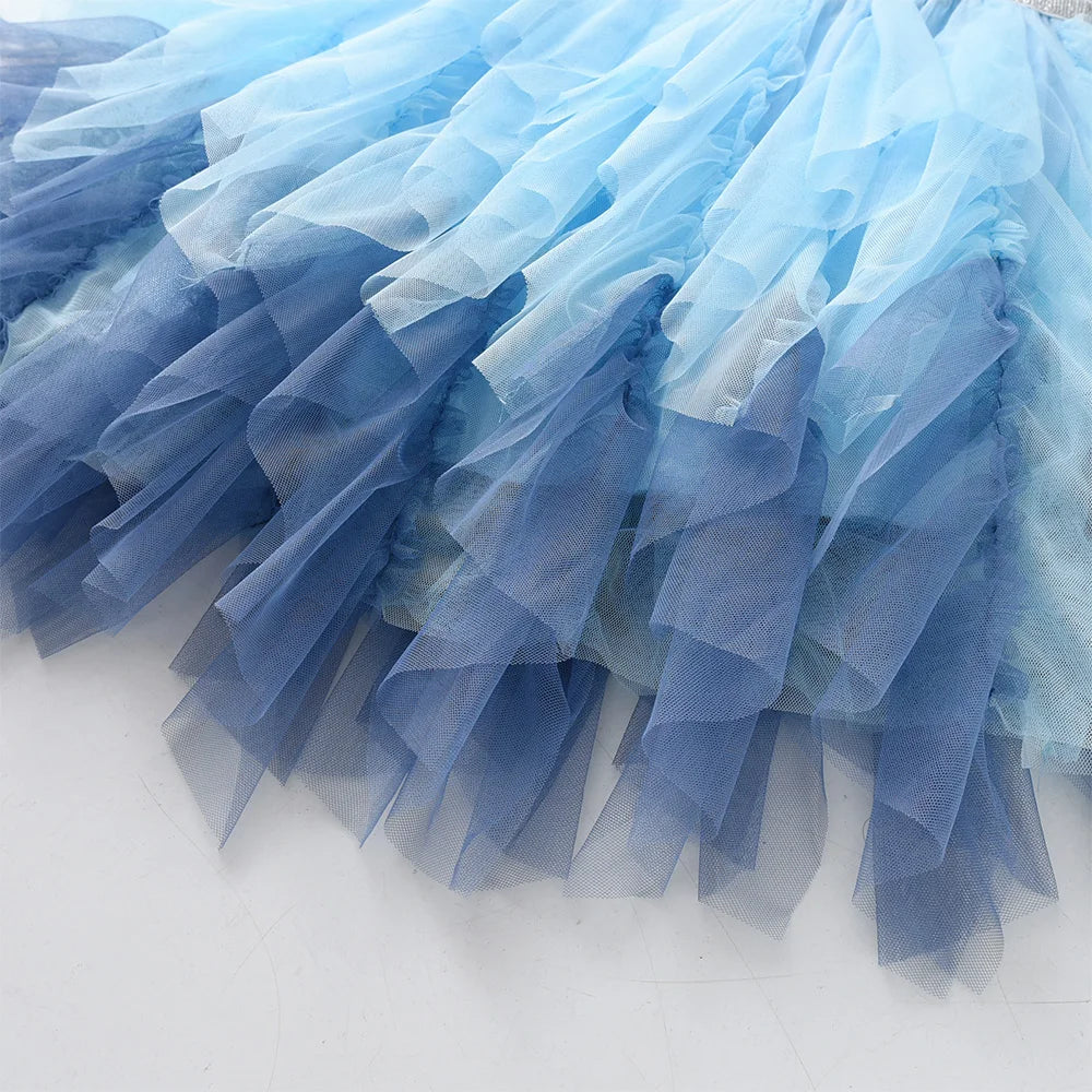 VIKITA Girls Blue Performance Prom Gown Party Princess Dress Kids Long Sleeve Autumn Winter Spring Layered Cake Tutu Dresses