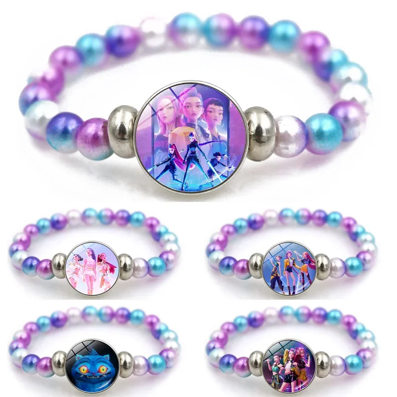 KPop Demon Hunters Bracelets Girls Fashion Beaded Wristband Cute Cartoon Figure Jewelry Accessories Children Christmas Gift Toys
