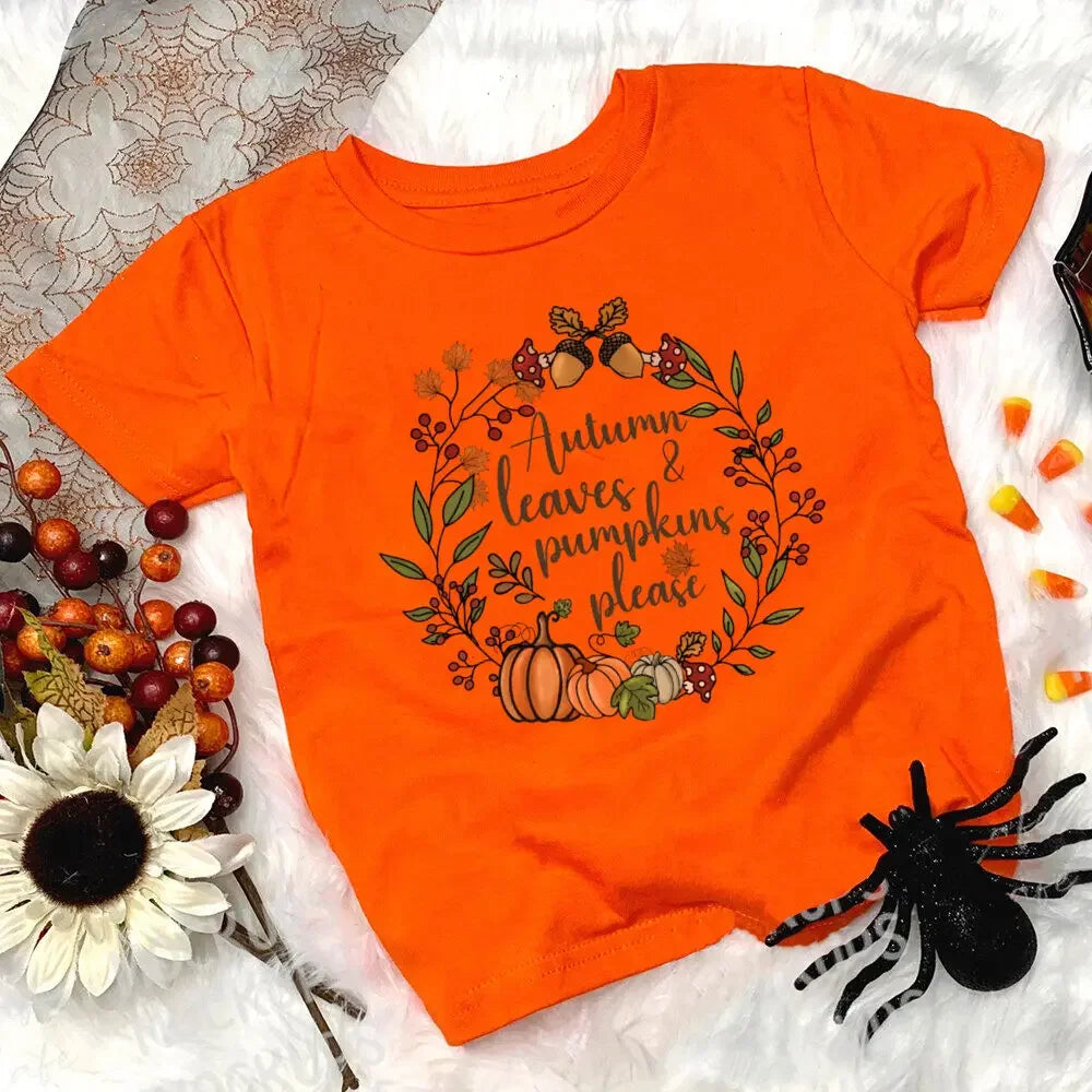 Halloween Print Kids Tee Tops Casual Short Sleeve Child Pumpkin Print Round Neck Tees Shirt Holiday Halloween Party Kid Clothes