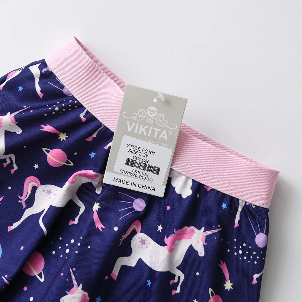 VIKITA Girls Leggings with Skirts for Children Unicorn Cosmos Printed Elastic Pencil Pants Trousers Kids Dance Pants Culottes