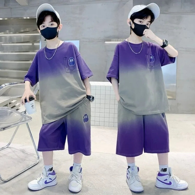 Gradient Sportswear Set 2025 New Children's Clothing Clothes for Cotton Boys Kids Sweatshirt Tracksuit Boy 8 10 Year Old Top