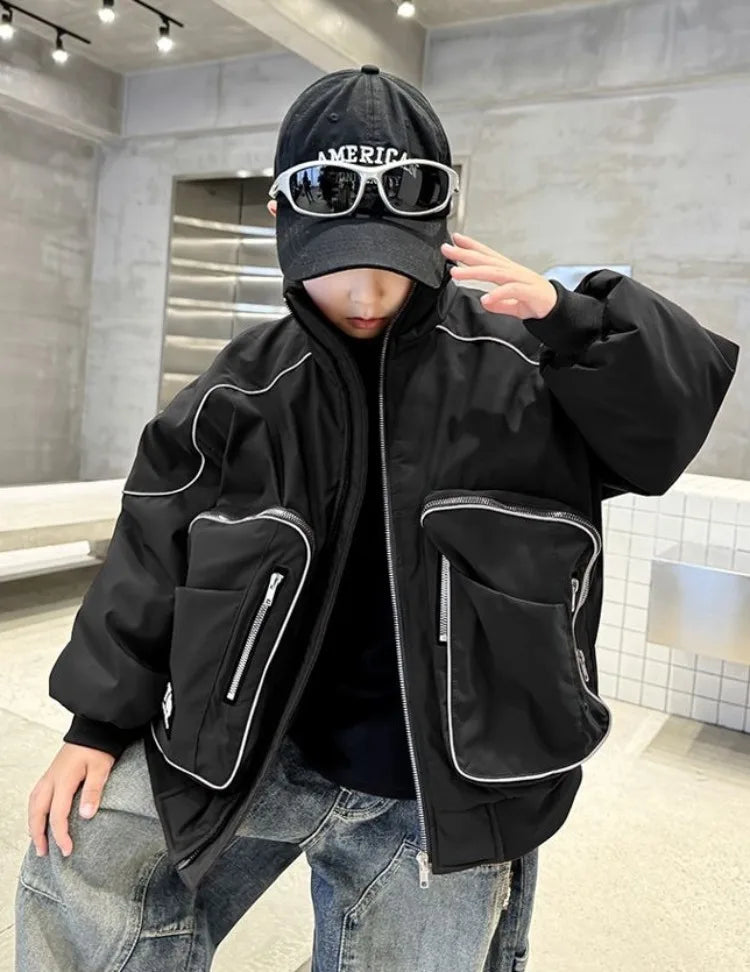 2025 New Boys' Winter Padded Quilted Windbreaker Jacket for Big Kids Waterproof Windproof Outdoor Jacket with Thermal Insulation