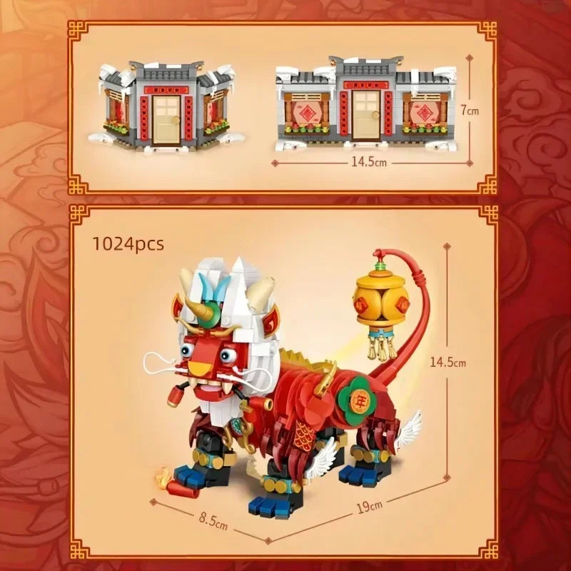 1024PCS Nian Beast Mini Building Blocks Creative Chinese Tradition Culture/Spring Festival/New Year's Toys/Year Monster