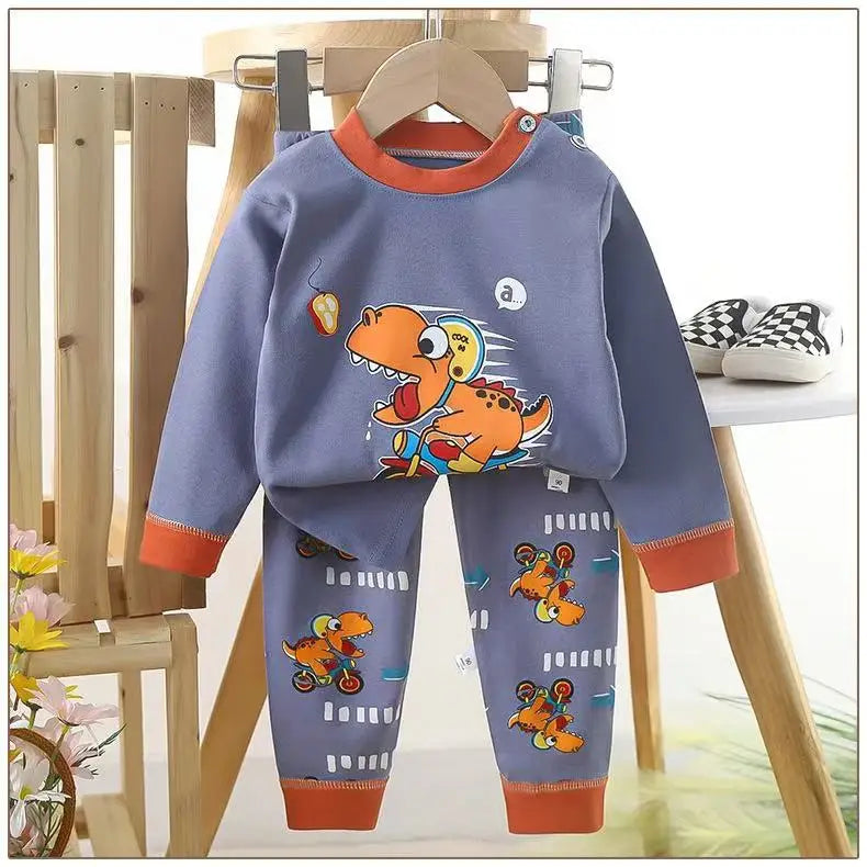 1pcs Children's Underwear Set Kids Soft Cotton Pajamas Boys Girls Baby Spring Autumn Cute Cartoon Long Sleeve Home Sleepwear