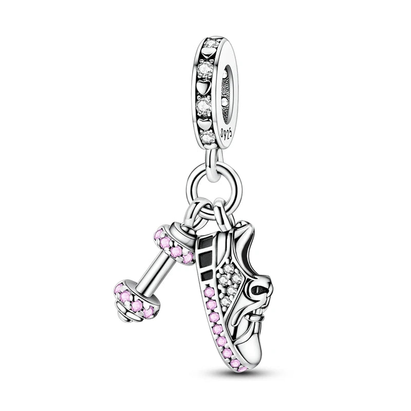 925 Sterling Silver Original Pink Ballet Shoes Charms Ballet Dancer Pendants For Women DIY Bead Fit Original Bracelet Necklace
