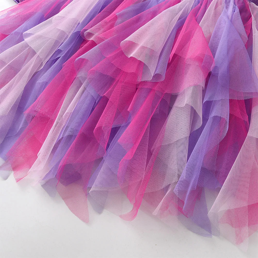 VIKITA Girls Princess Dress Long Sleeve Children Mermaid Print Dress Kids Irregular Prom Gown Tutu Girls Party Tulle Costumes