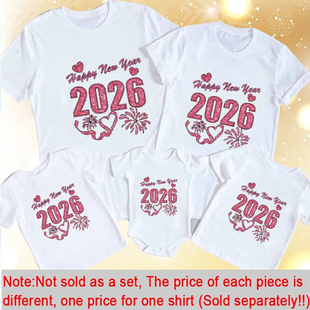 Hello 2026 Happy New Year Family Look Dad Mom Kids Shirt Baby Bodysuit Family T-shirt New Year Holiday Party Family Clothes