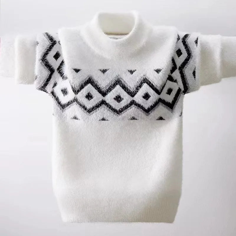 Heavyweight Mink Velvet Boys' Pullover Sweater Autumn Winter Base Layer Thickened Knit Sweater for Kids Ages 3-14 Toddler Youth