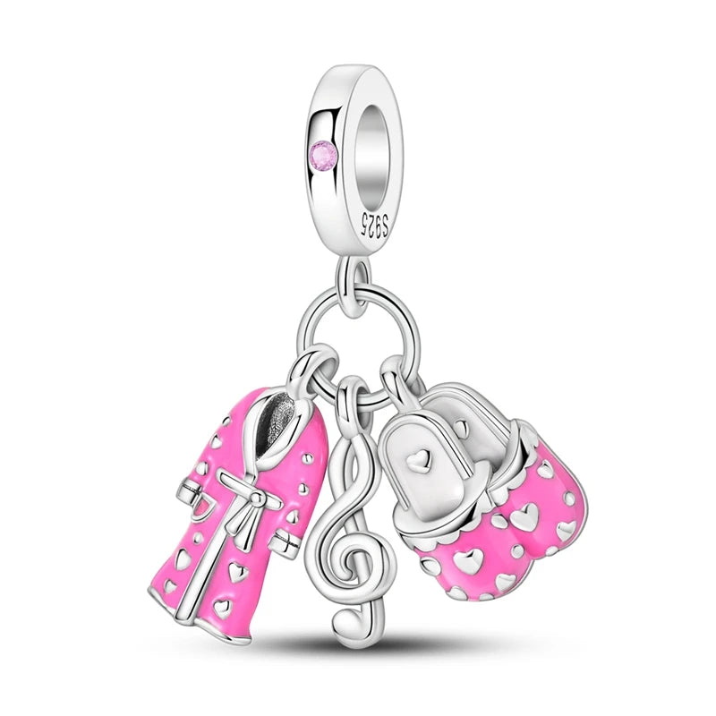 925 Sterling Silver Original Pink Ballet Shoes Charms Ballet Dancer Pendants For Women DIY Bead Fit Original Bracelet Necklace