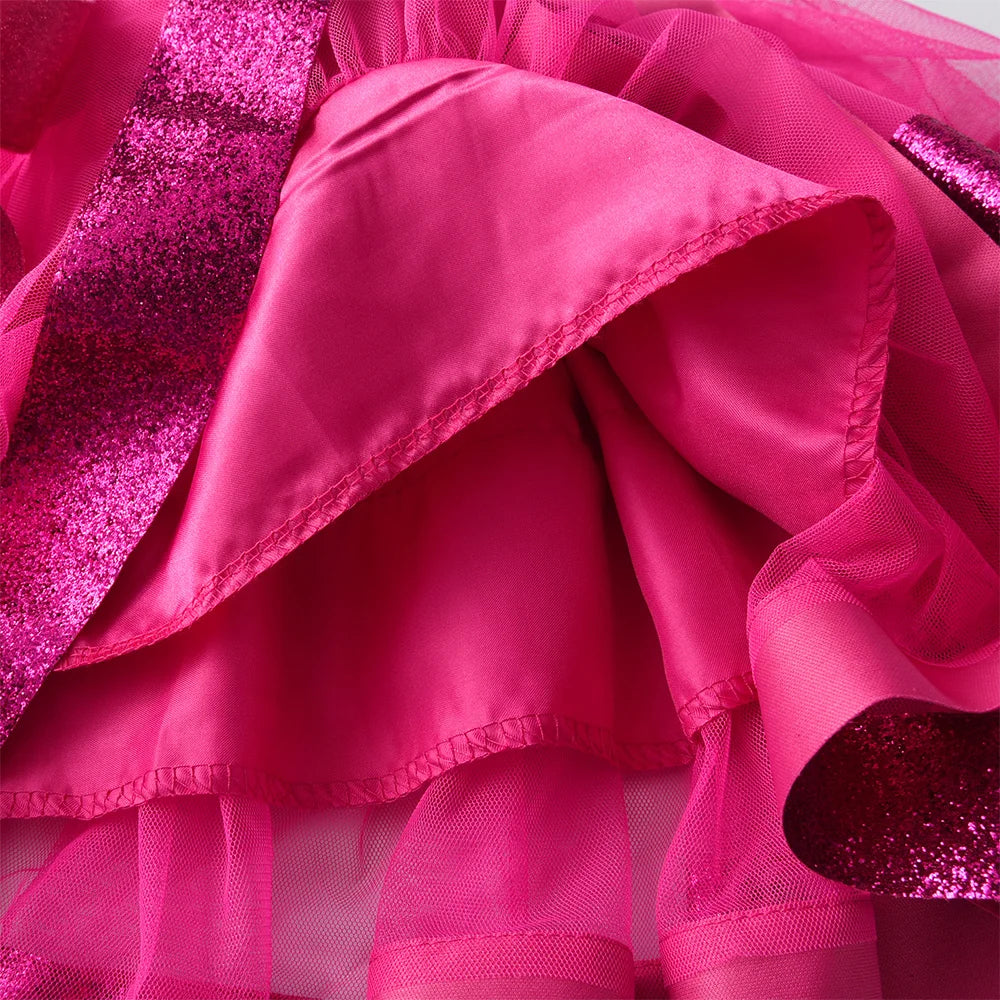 VIKITA Girls Christmas New Year Tutu Skirt Girls Party Princess Mini Skirt Kids Red Mesh Xmas Layered Skirts Kids Clothes 3-10Y