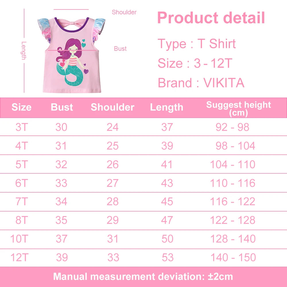 VIKITA Girls Mermaid Print Cute Fashion T Shirt Kids Flare Sleeve Cotton Casual Tops and Tees Girls Pink Daily School Costumes