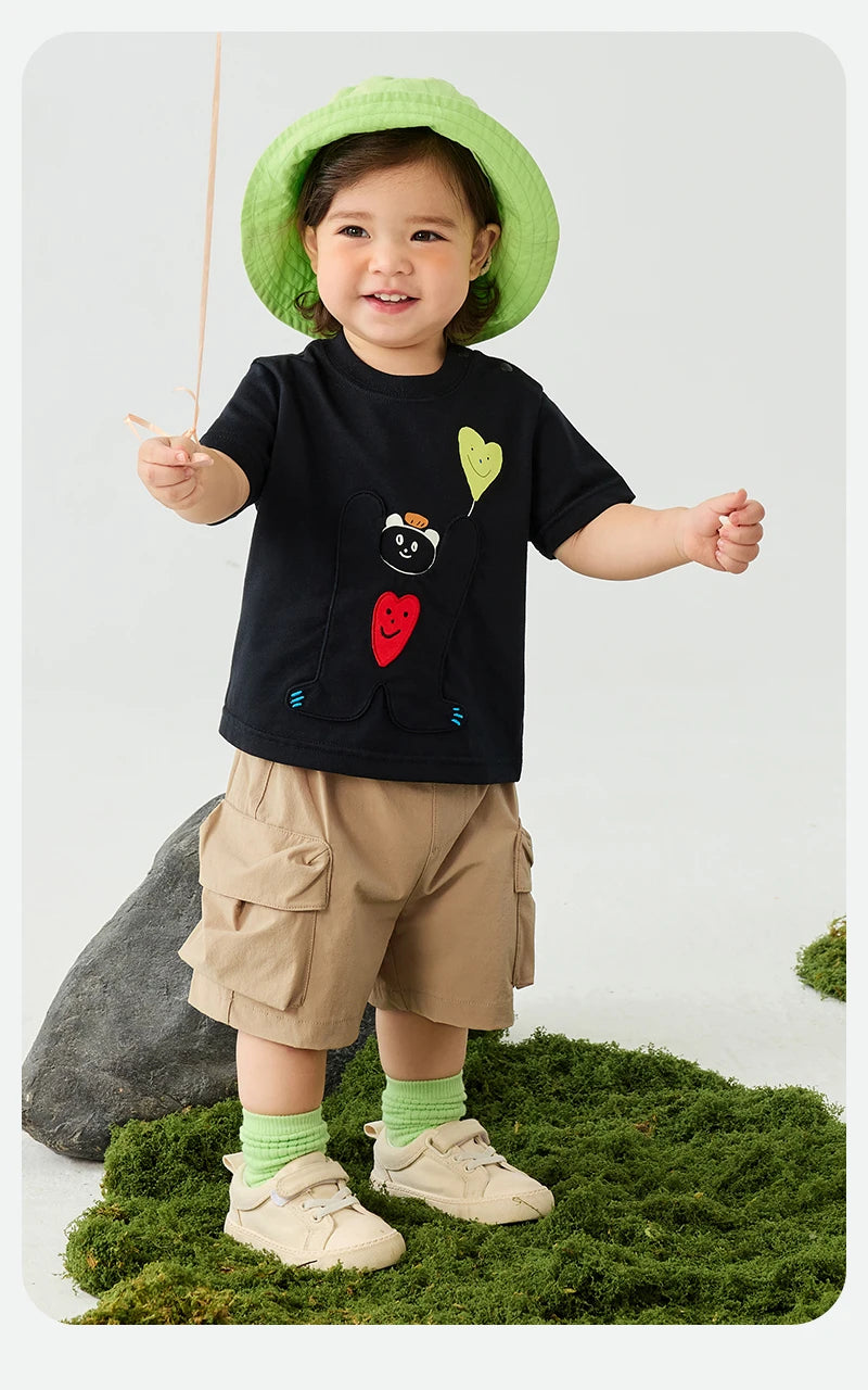 Mini Bala Boys And Girls Kids Short Sleeve T-Shirt 2025 New Spring White Black Baby Pure Cotton Top for Daily Life Casual