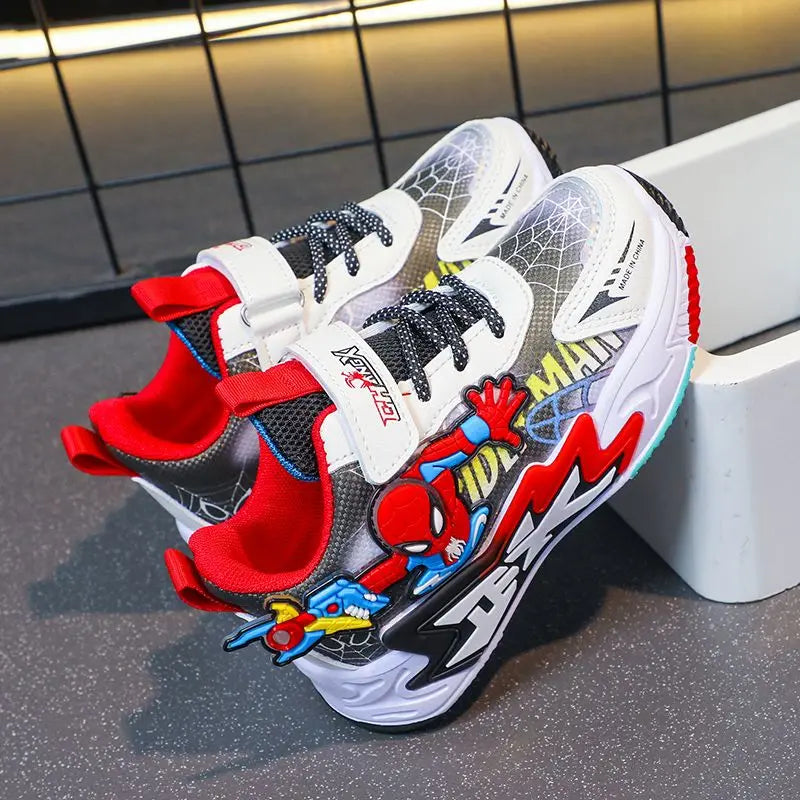 Kids'Casual Shoes Mesh Spider-Man Spring Shoes For Boys Flat Outdoor Basketball Anti-slip Breathable Blue Red Shoes Size 27-38