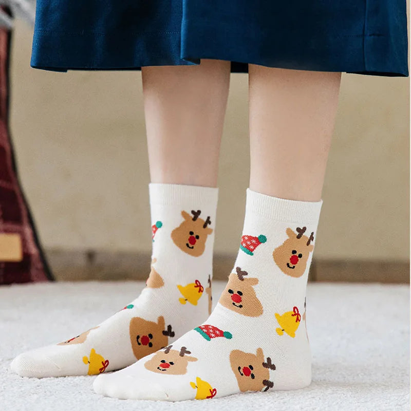 2/4/8 Pairs Children Christmas Socks Cotton Warm Mid-tube Socks For Kids Unisex Knitting Snowflake Elk Stocking Christmas Gift