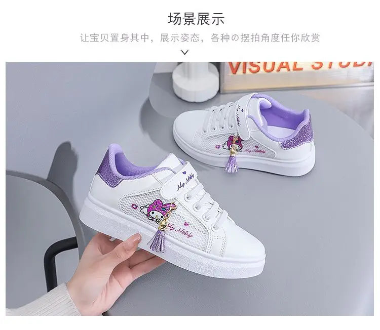 Sanrio hello kitty  spring autumn non-slip net shoes girl casual shoes cartoon board shoes kuromi sports shoes cute Sneakers