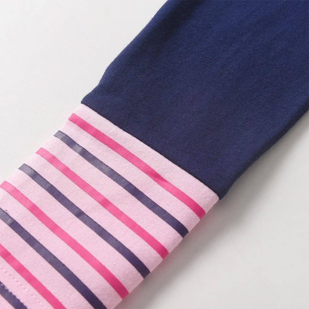 VIKITA 2025 Kinderkleidungsset für Mädchen, 2-teilig: Langarm-Baumwoll-T-Shirt mit Blumen-, Einhorn- und Schmetterlingsmotiv und passende schmal geschnittene Bleistifthose.