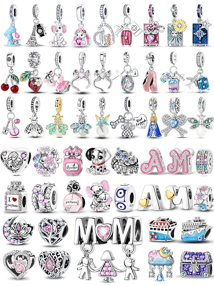 Hot Sale Charms Beads 925 Sterling Silver Pink Perfume Bottle Letter Luminous Firefly Tarot Card Beads Fit DIY Bracelets Jewelry