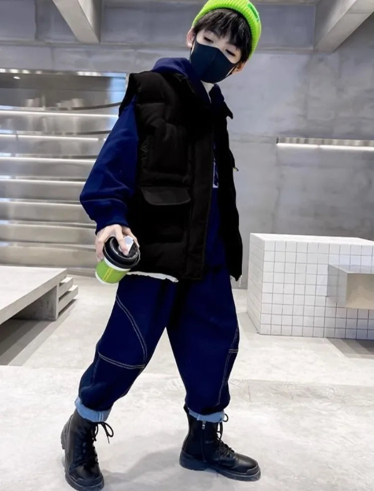 Boys' Thermal Insulated Down Jacket Autumn Winter Kids' Outerwear Plus Size Cape Vest Stylish Trendy
