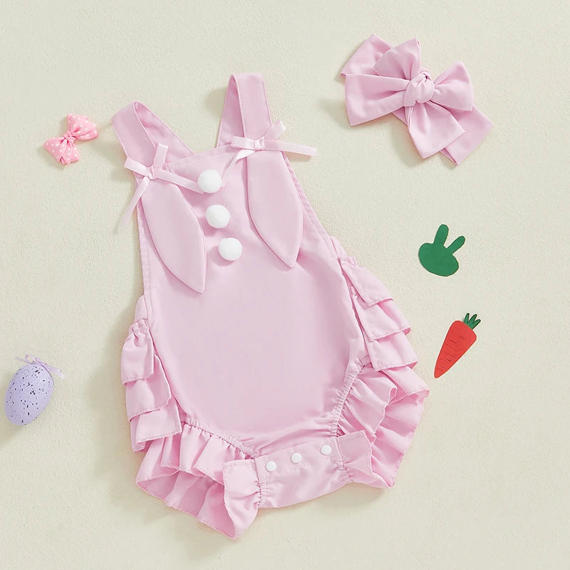 Toddler Girls 3Pcs Summer Outfits Floral Print Sleeveless Romper Headband Sandals Set Baby Clothes for 0-24 Months