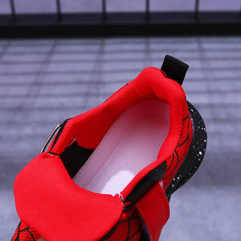 Disney LED Casual Sneakers Spider-Man Red Black For Spring Boys Mesh Outdoor Shoes Children Lighted Non-slip Shoes Size 21-30