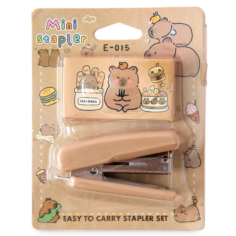 Cartoon CapyBara Kid Mini Stapler Set Portable Paper Binding Machine Use 10# Staples Fashion Stationery Office Supplies Stapler